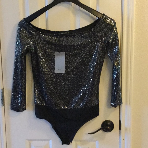 NWT Zara new woman shiny silver bodysuit size XS - Picture 6 of 6